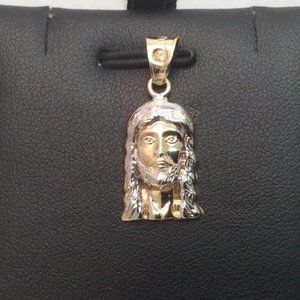 10K TWO TONE Real GOLD JESUS FACE PENDANT charm 1.2gr